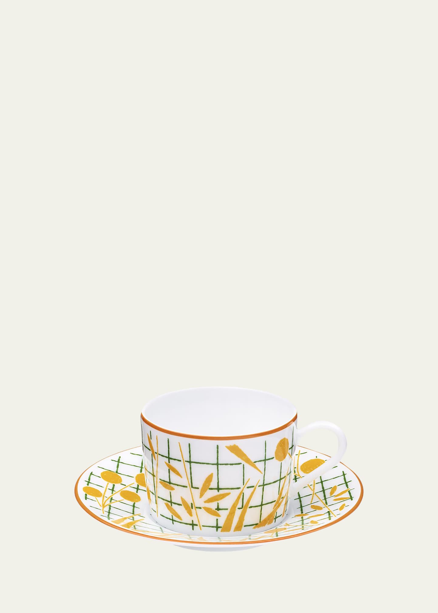 Pre-owned Hermes A Walk In The Garden Teacup & Saucer In Yellow Pattern