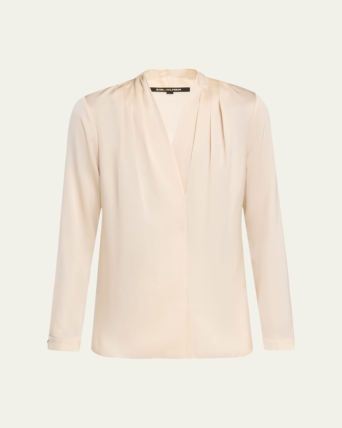 Nellie Pleated V-Neck Long-Sleeve Blouse