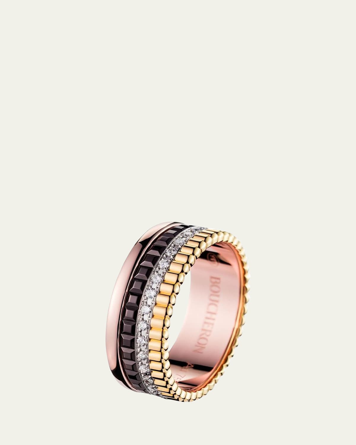 Quatre Classique Ring in Tricolor Gold with Brown PVD and Diamonds