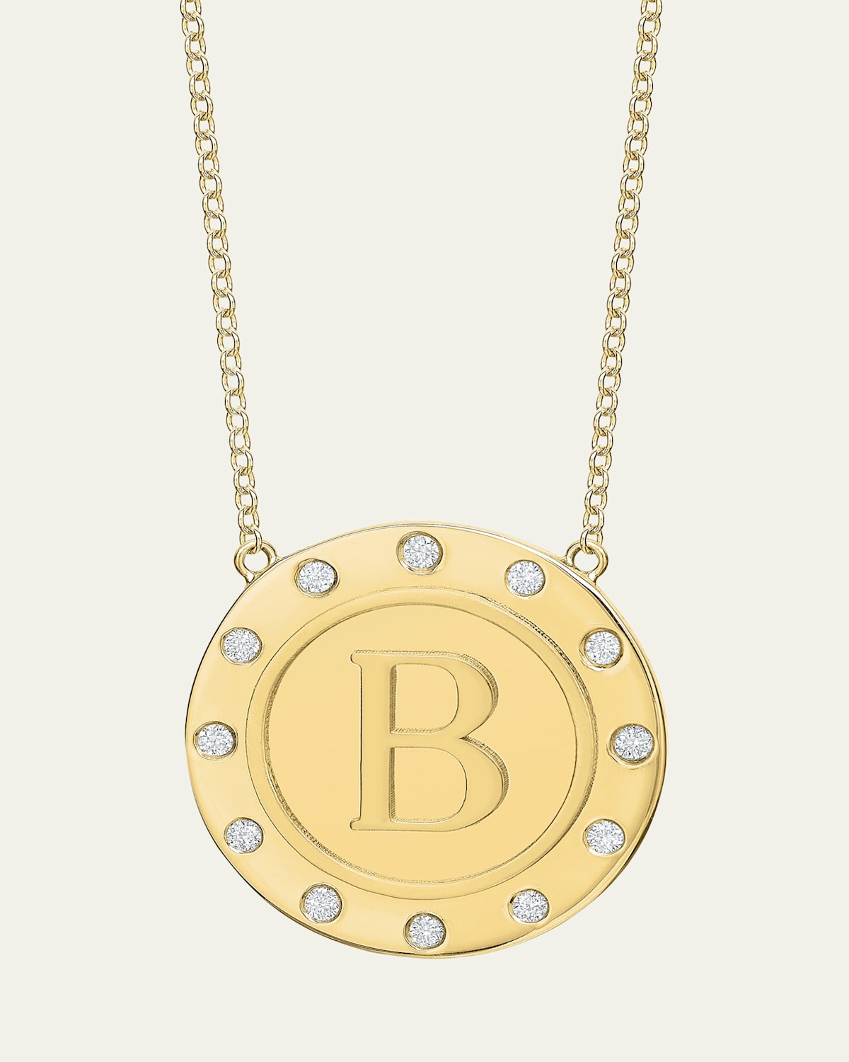 14K Gold Initial Token Necklace with Diamonds