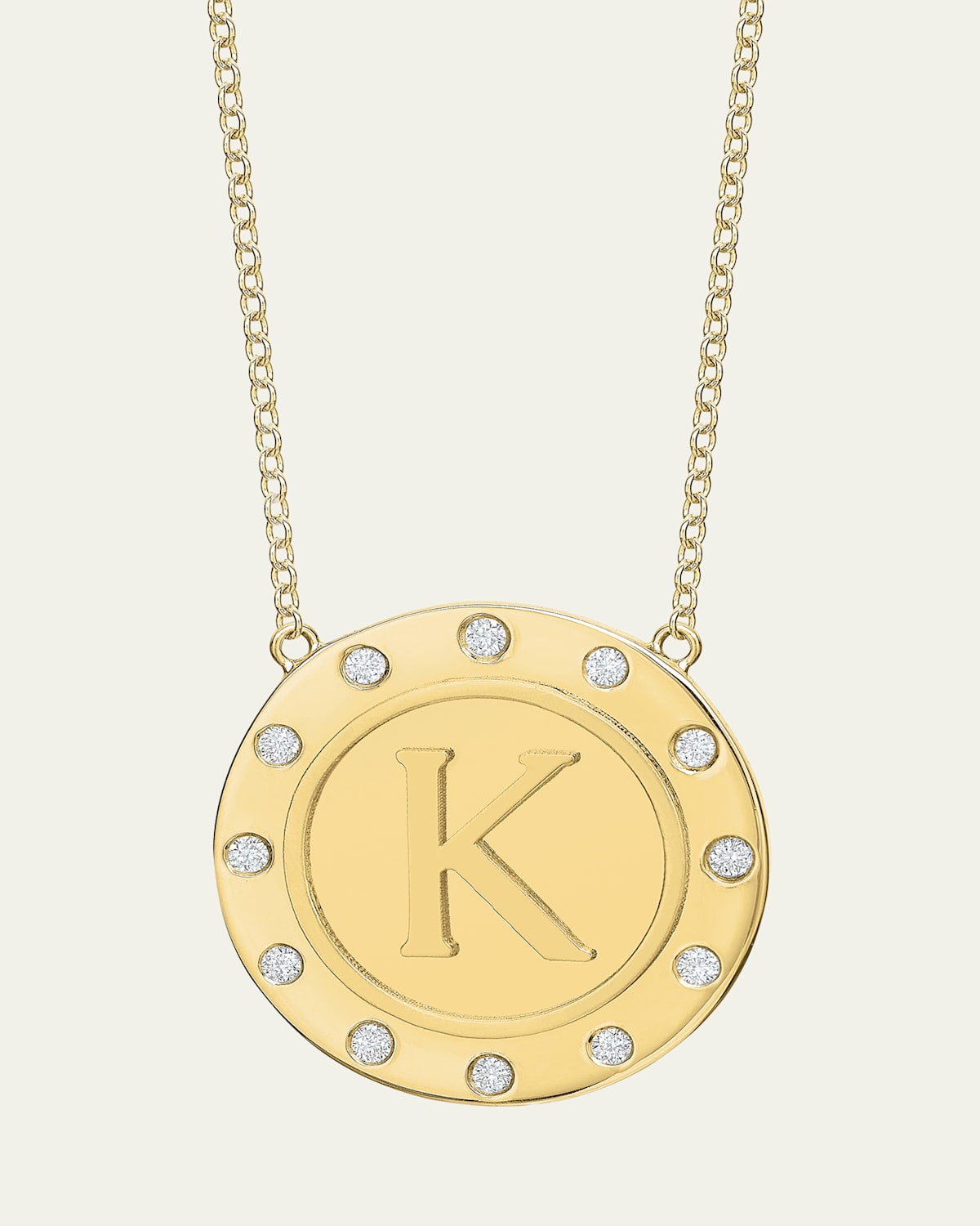 14K Gold Initial Token Necklace with Diamonds