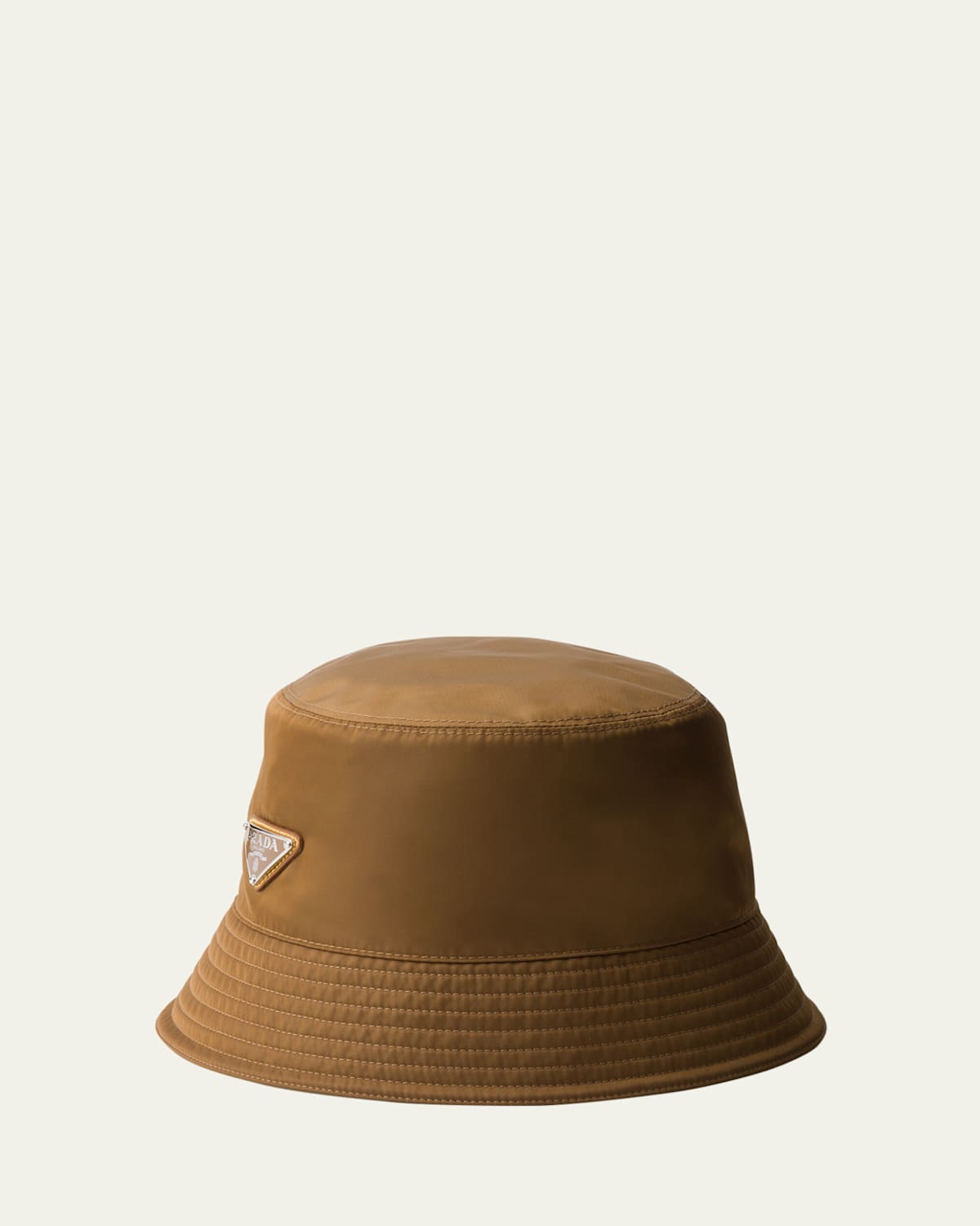 Prada Mens Brown Logo-badge Recycled-nylon Bucket Hat