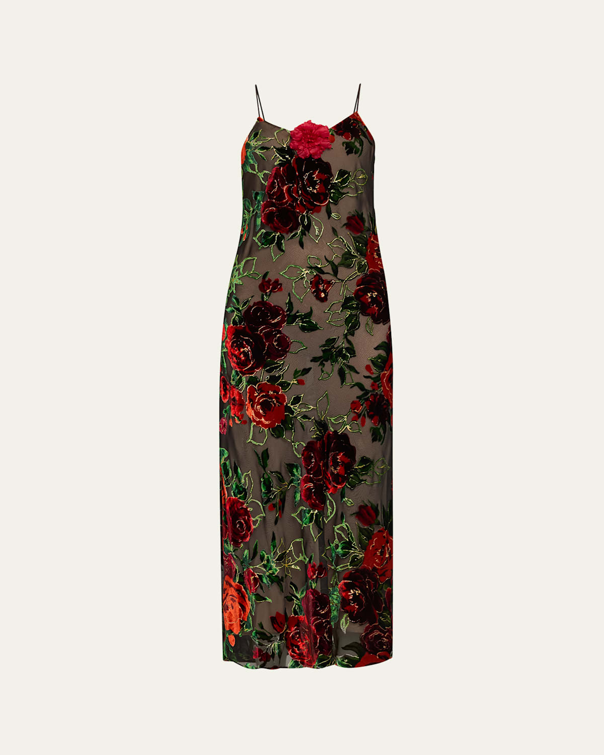 Rodarte Rose Velvet Devore Slip Dress In Black