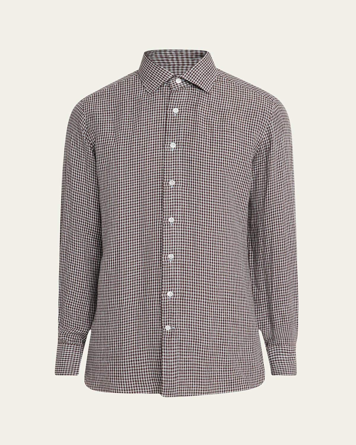 100Hands Men's Linen Gingham Check Casual Button-Down Shirt