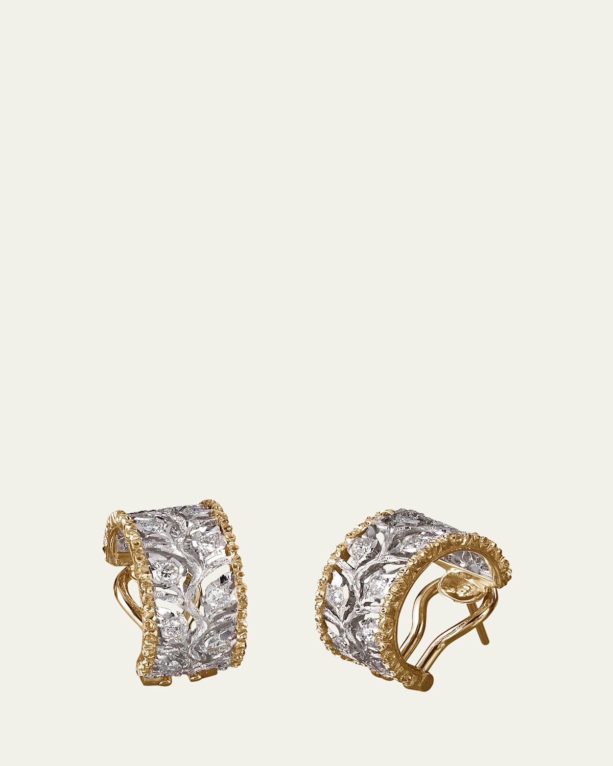 Ramage 18K Yellow and White Gold Diamond Huggie Earrings